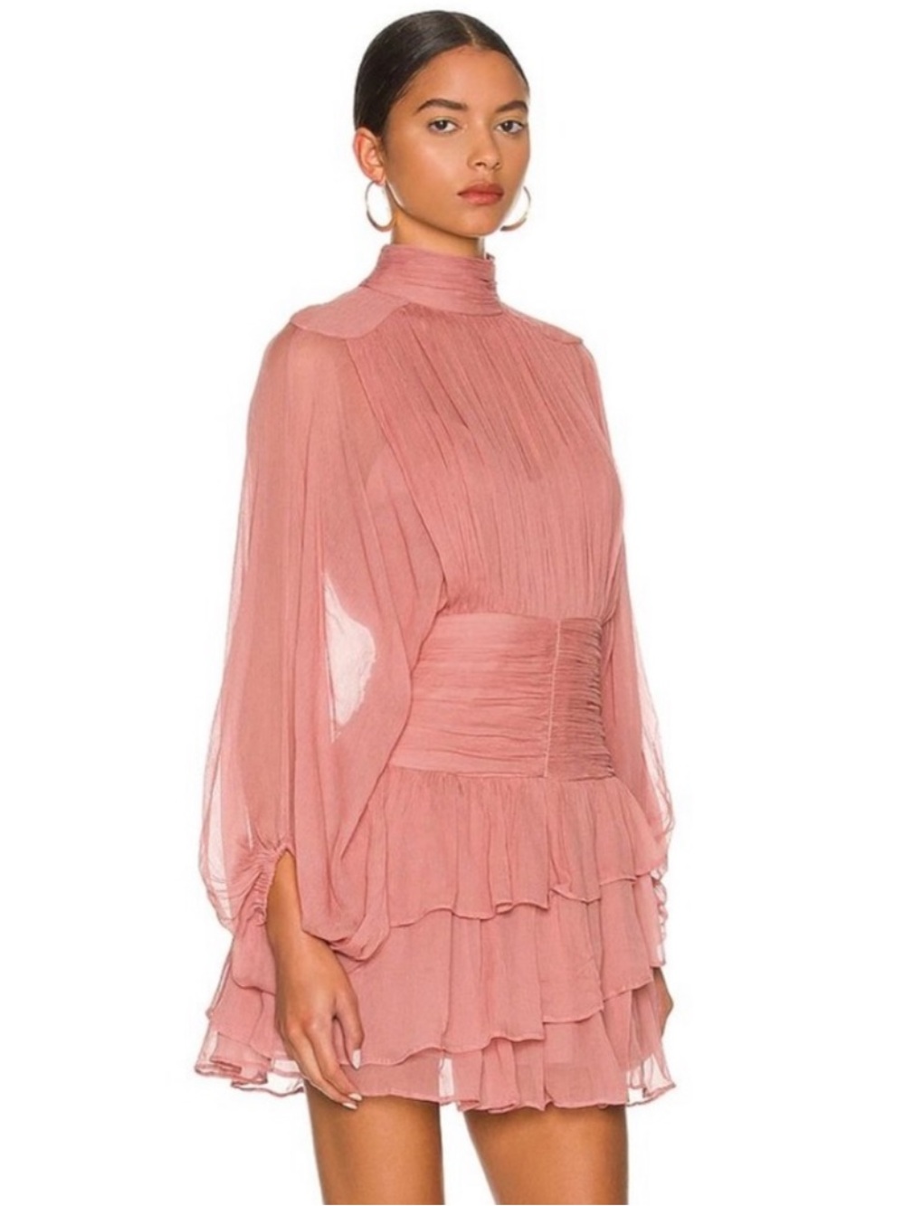 Shona Joy Woman’s Olympia Long Sleeve Ruched Mini Dress Pink Antique Rose Sz 2